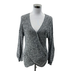 Express Size S Gray Marled Knit Surplice Wrap Sweater Women Casual Office Layer